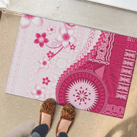 Bula Fiji Rubber Doormat Pink Plumeria Masi Tapa Pattern - Polynesian Pride