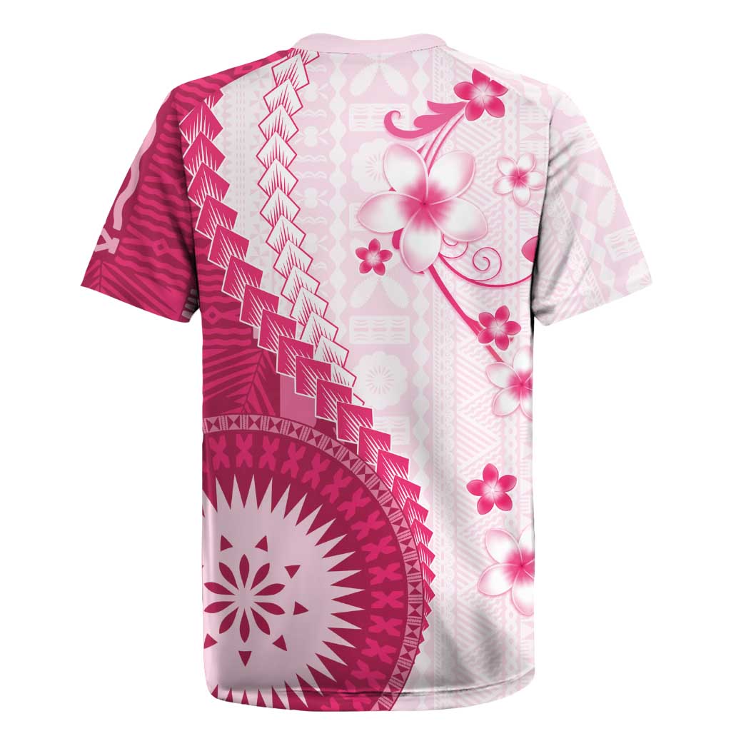 Bula Fiji Rugby Jersey Pink Plumeria Masi Tapa Pattern LT05 - Polynesian Pride