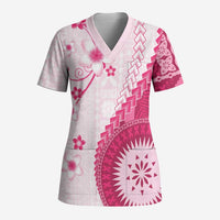 Bula Fiji Scrub Top Pink Plumeria Masi Tapa Pattern - Polynesian Pride