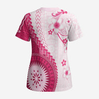 Bula Fiji Scrub Top Pink Plumeria Masi Tapa Pattern - Polynesian Pride