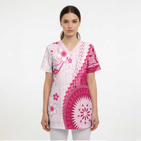 Bula Fiji Scrub Top Pink Plumeria Masi Tapa Pattern - Polynesian Pride