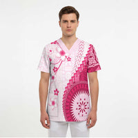 Bula Fiji Scrub Top Pink Plumeria Masi Tapa Pattern - Polynesian Pride
