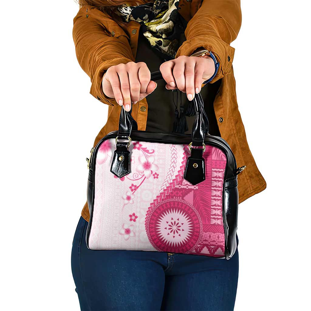 Bula Fiji Shoulder Handbag Pink Plumeria Masi Tapa Pattern LT05 One Size Pink - Polynesian Pride