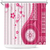 Bula Fiji Shower Curtain Pink Plumeria Masi Tapa Pattern LT05 Pink - Polynesian Pride