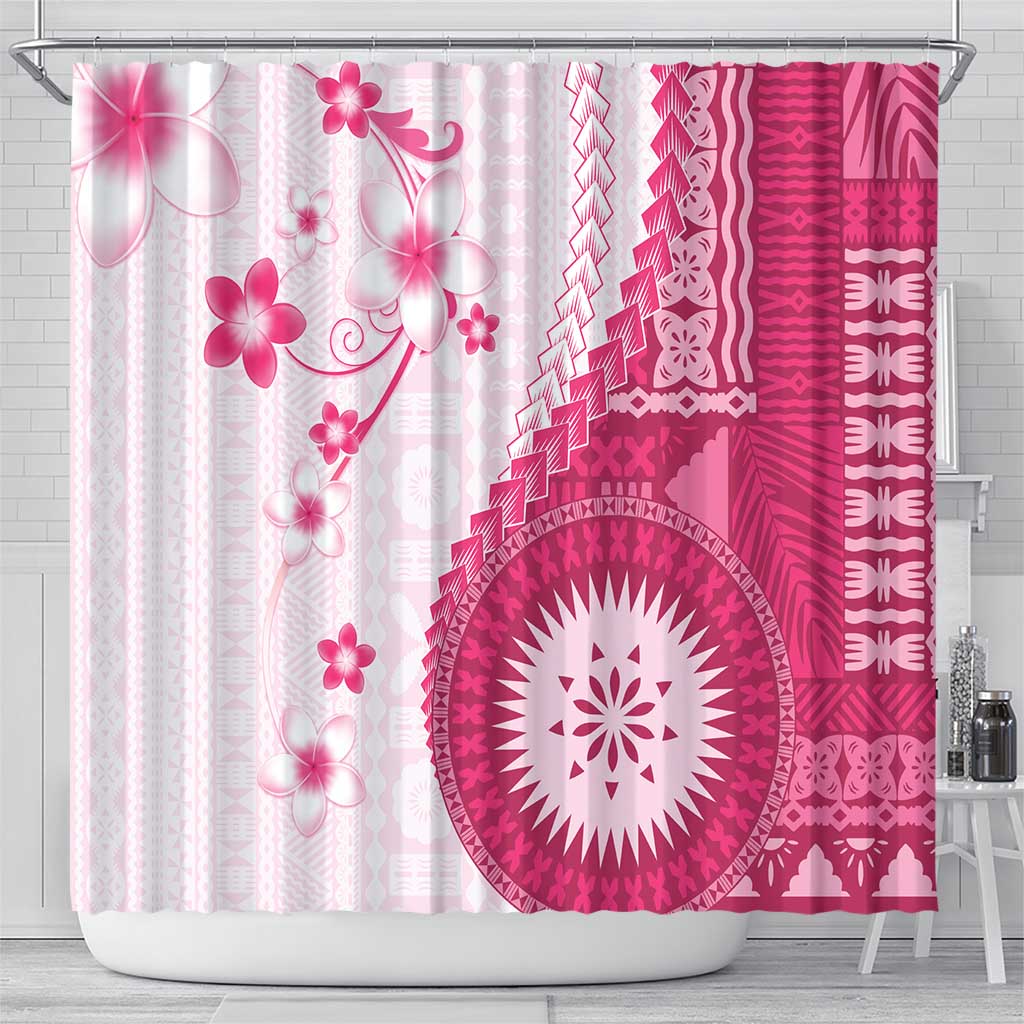 Bula Fiji Shower Curtain Pink Plumeria Masi Tapa Pattern LT05 - Polynesian Pride
