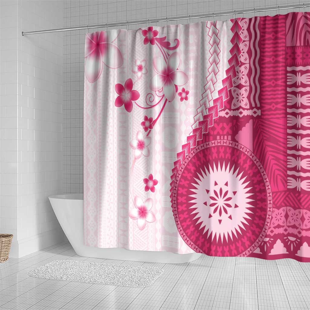 Bula Fiji Shower Curtain Pink Plumeria Masi Tapa Pattern LT05 - Polynesian Pride