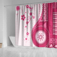 Bula Fiji Shower Curtain Pink Plumeria Masi Tapa Pattern LT05 - Polynesian Pride