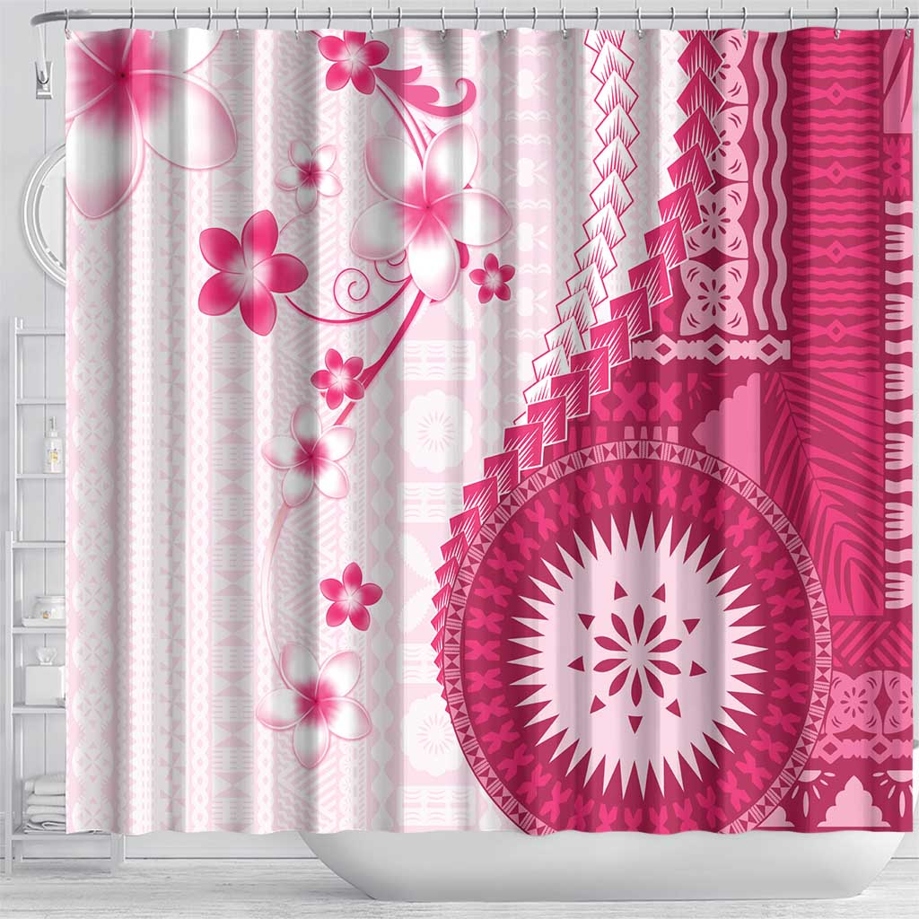 Bula Fiji Shower Curtain Pink Plumeria Masi Tapa Pattern LT05 - Polynesian Pride