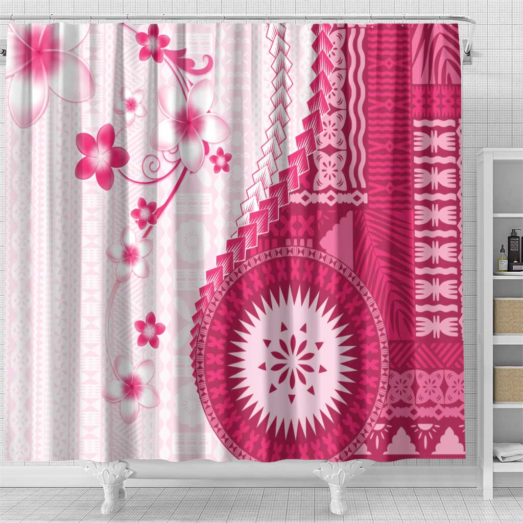 Bula Fiji Shower Curtain Pink Plumeria Masi Tapa Pattern LT05 - Polynesian Pride