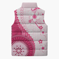 Bula Fiji Sleeveless Puffer Jacket Pink Plumeria Masi Tapa Pattern - Polynesian Pride