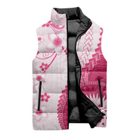 Bula Fiji Sleeveless Puffer Jacket Pink Plumeria Masi Tapa Pattern - Polynesian Pride