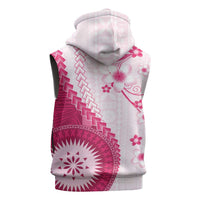 Bula Fiji Sleeveless Zip Hoodie Pink Plumeria Masi Tapa Pattern - Polynesian Pride