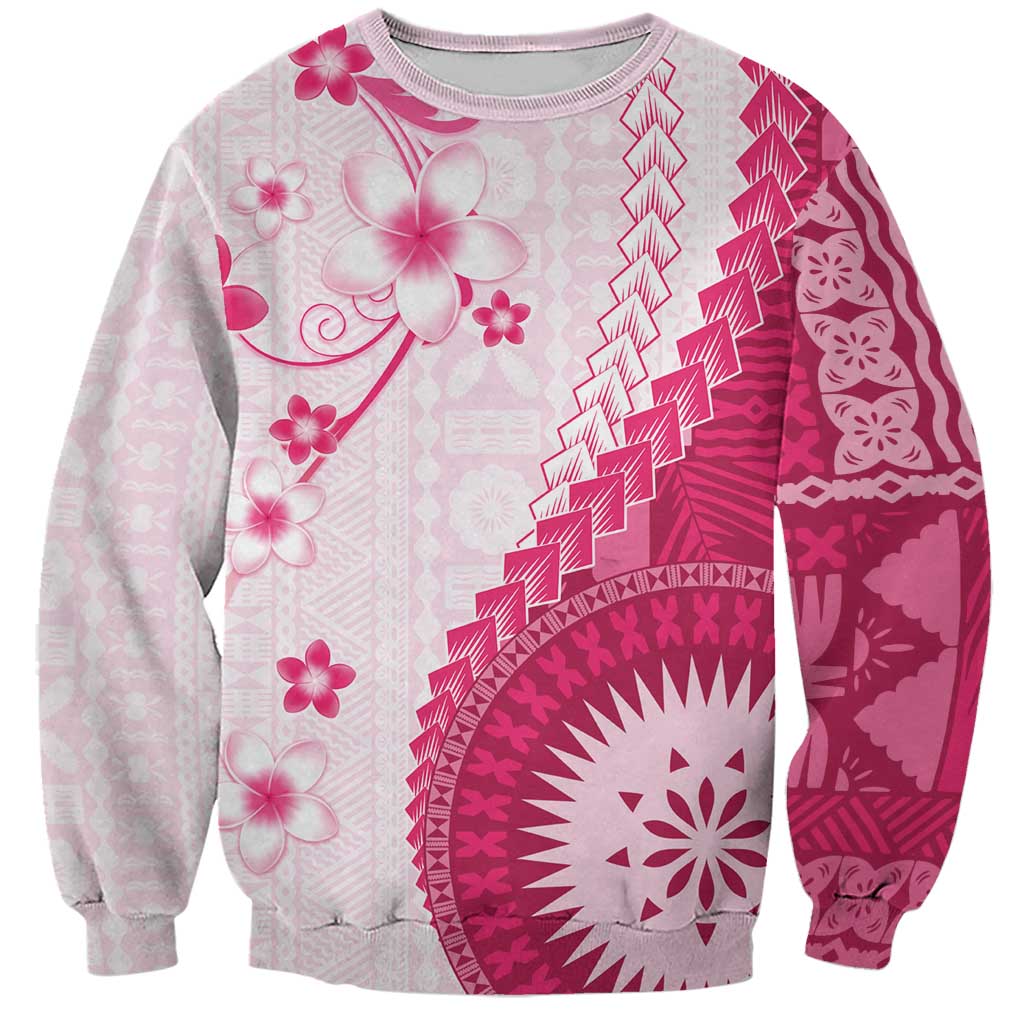 Bula Fiji Sweatshirt Pink Plumeria Masi Tapa Pattern - Polynesian Pride