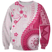 Bula Fiji Sweatshirt Pink Plumeria Masi Tapa Pattern - Polynesian Pride