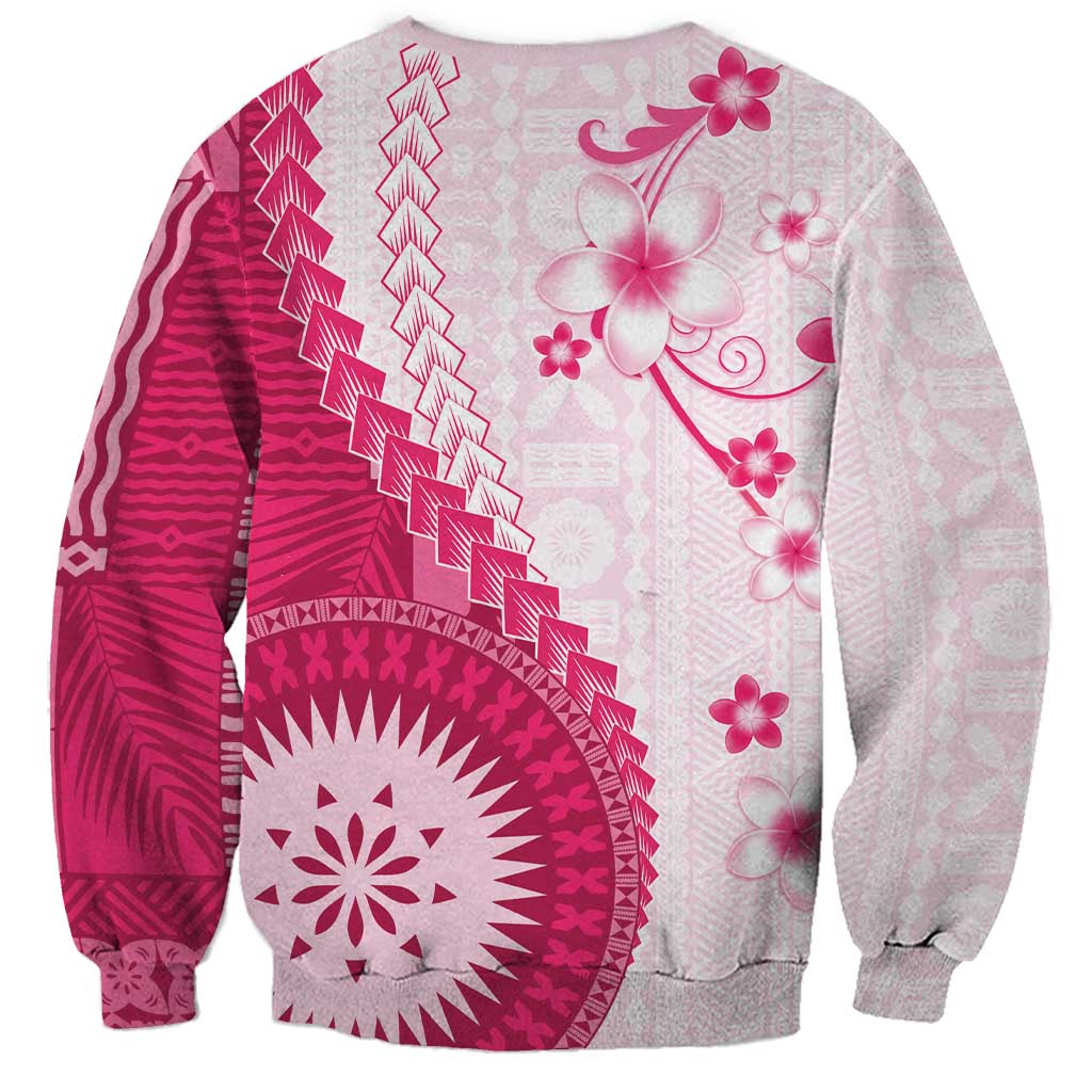 Bula Fiji Sweatshirt Pink Plumeria Masi Tapa Pattern - Polynesian Pride