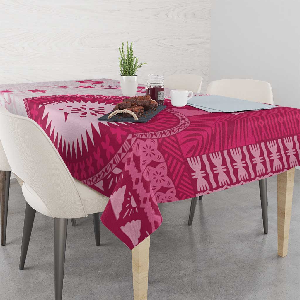 Bula Fiji Tablecloth Pink Plumeria Masi Tapa Pattern - Polynesian Pride