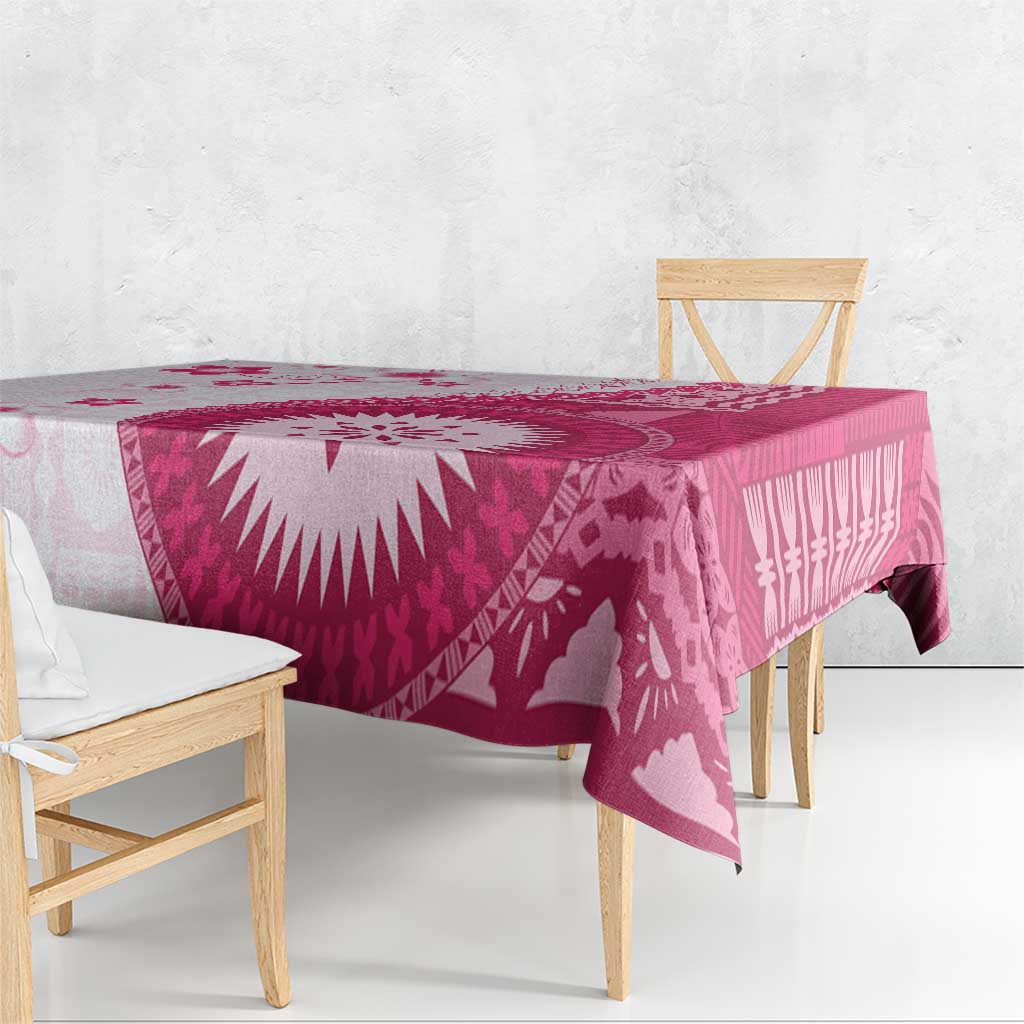 Bula Fiji Tablecloth Pink Plumeria Masi Tapa Pattern - Polynesian Pride
