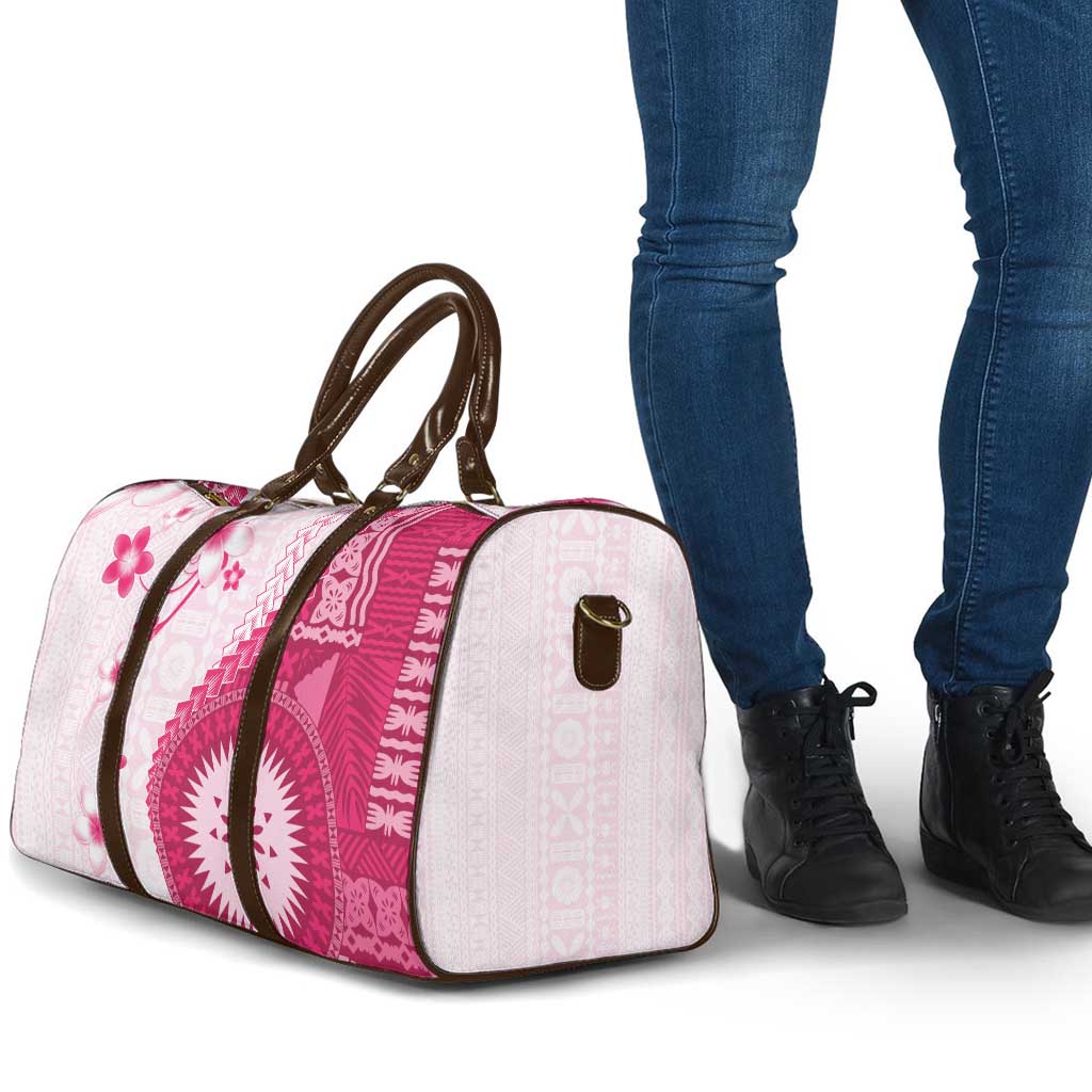 Bula Fiji Travel Bag Pink Plumeria Masi Tapa Pattern LT05 - Polynesian Pride