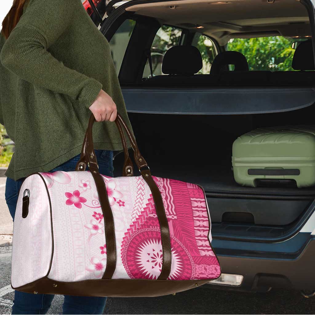 Bula Fiji Travel Bag Pink Plumeria Masi Tapa Pattern LT05 - Polynesian Pride