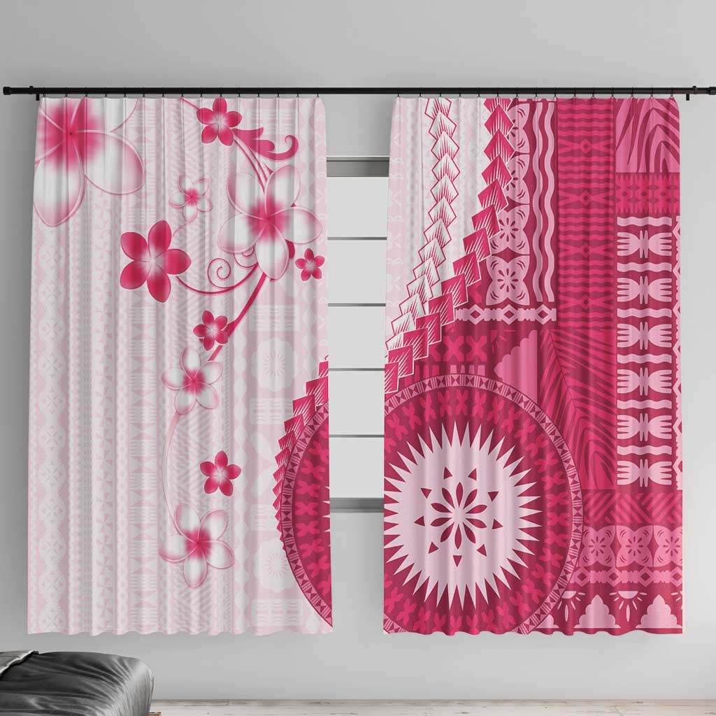 Bula Fiji Window Curtain Pink Plumeria Masi Tapa Pattern LT05 With Hooks Pink - Polynesian Pride