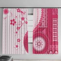 Bula Fiji Window Curtain Pink Plumeria Masi Tapa Pattern LT05 With Hooks Pink - Polynesian Pride