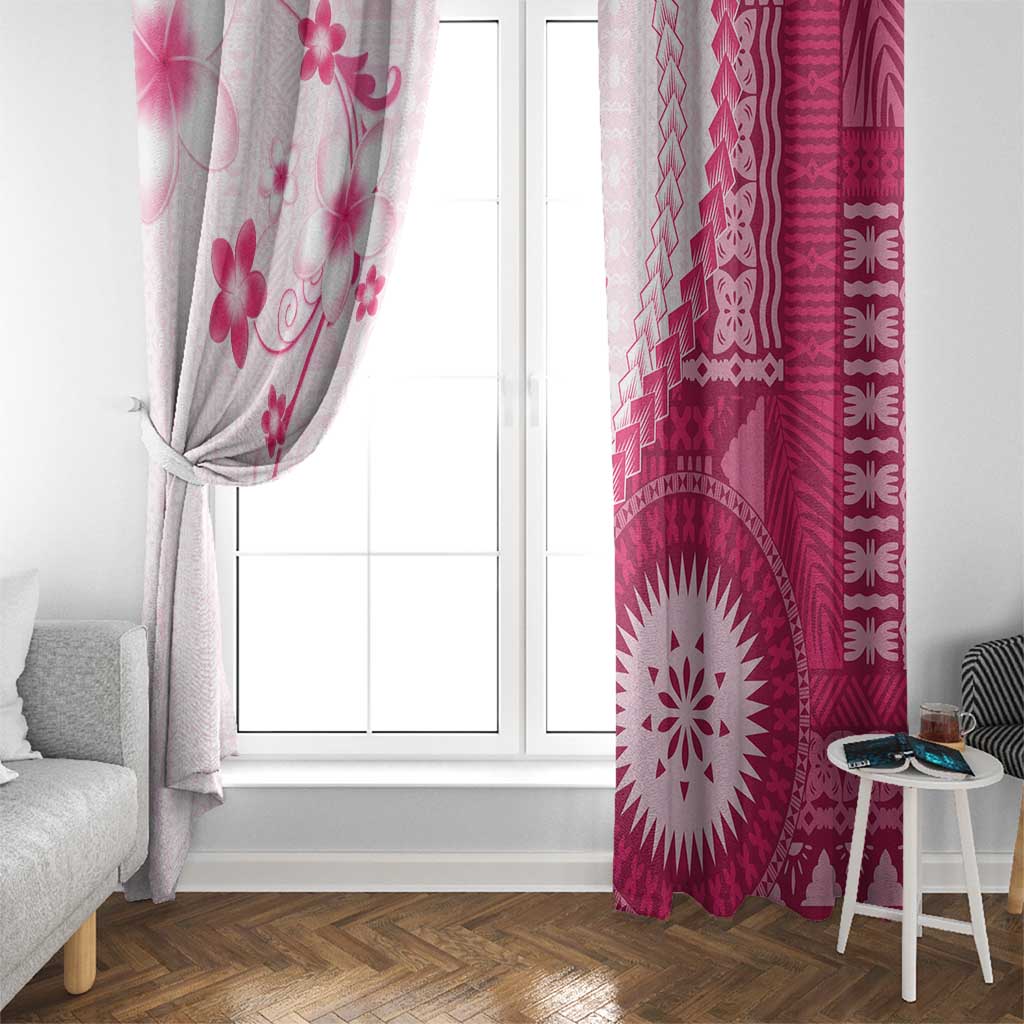 Bula Fiji Window Curtain Pink Plumeria Masi Tapa Pattern LT05 - Polynesian Pride