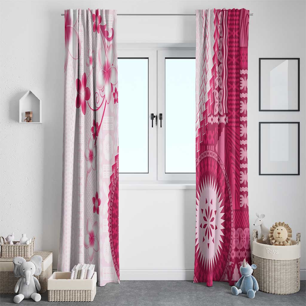 Bula Fiji Window Curtain Pink Plumeria Masi Tapa Pattern LT05 - Polynesian Pride