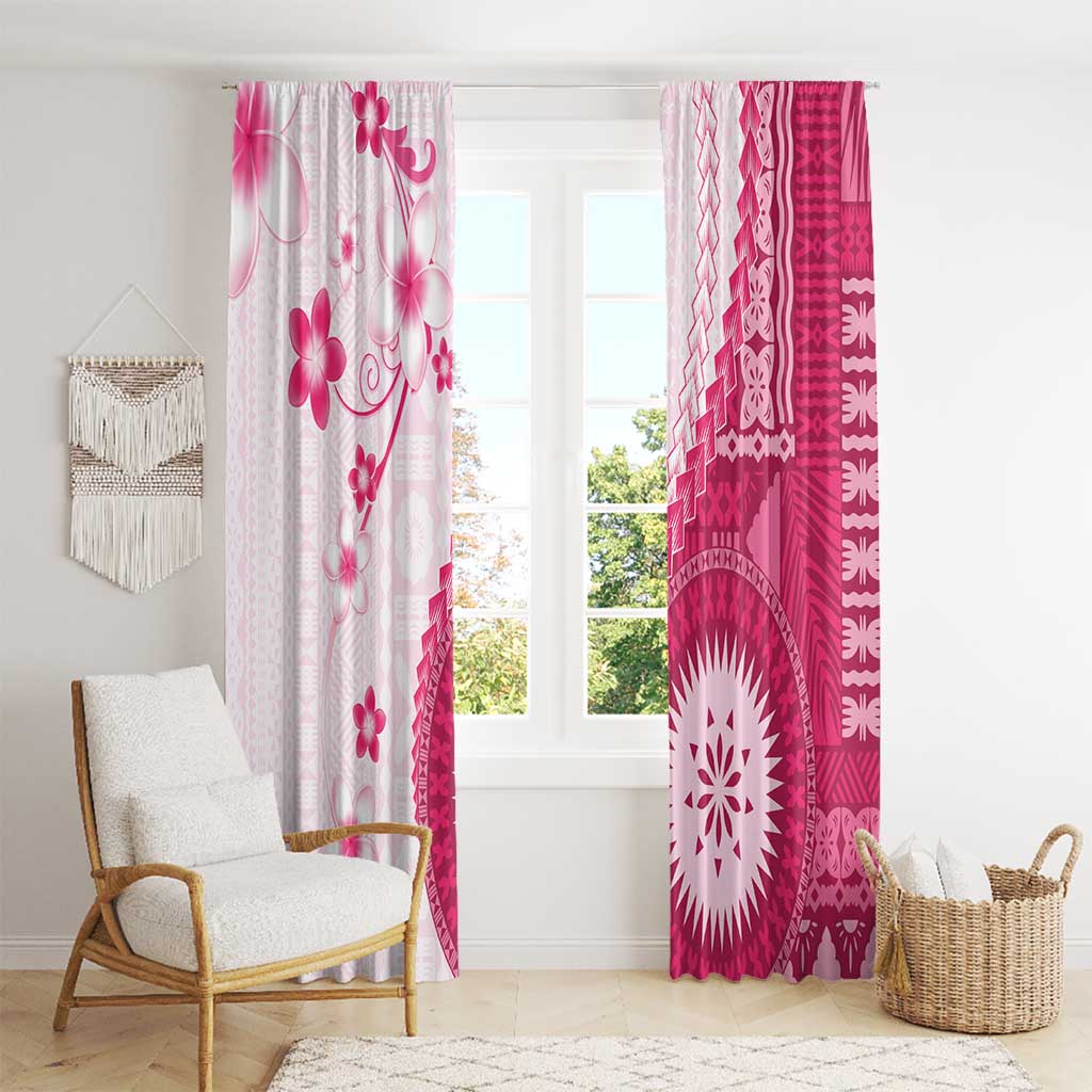 Bula Fiji Window Curtain Pink Plumeria Masi Tapa Pattern LT05 - Polynesian Pride