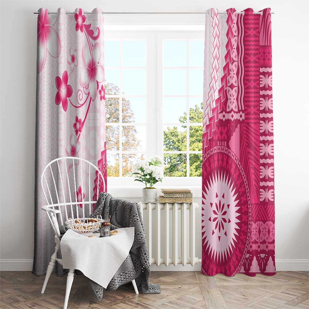 Bula Fiji Window Curtain Pink Plumeria Masi Tapa Pattern LT05 - Polynesian Pride