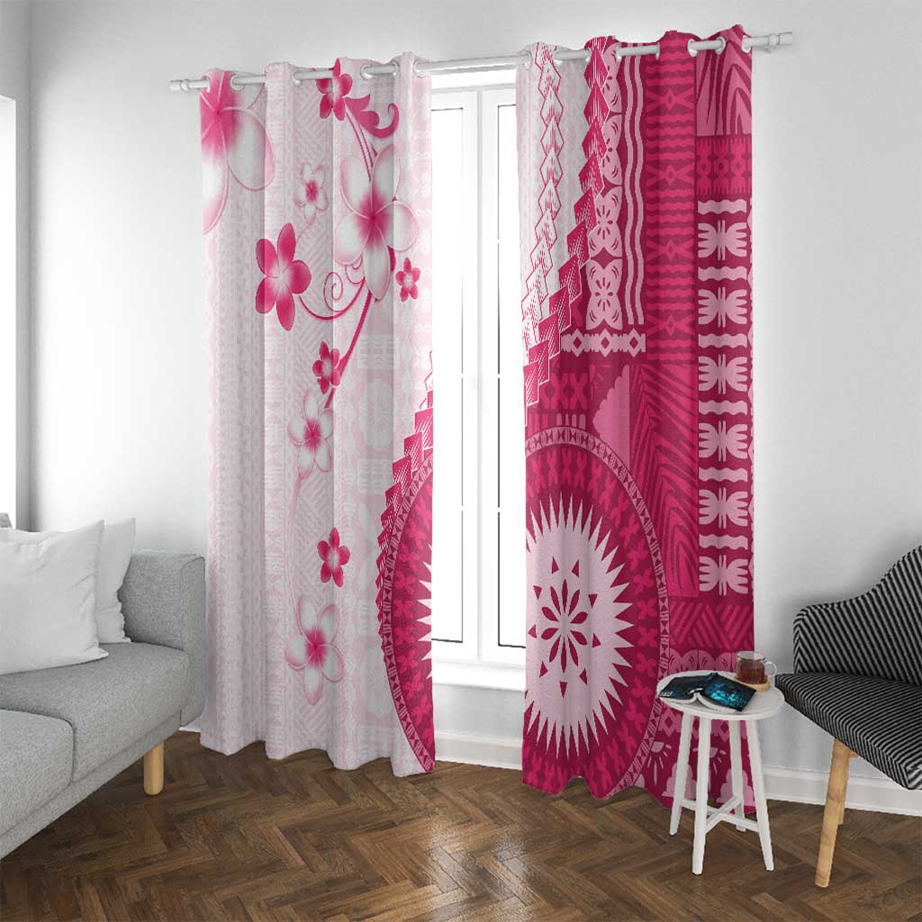 Bula Fiji Window Curtain Pink Plumeria Masi Tapa Pattern LT05 With Grommets Pink - Polynesian Pride