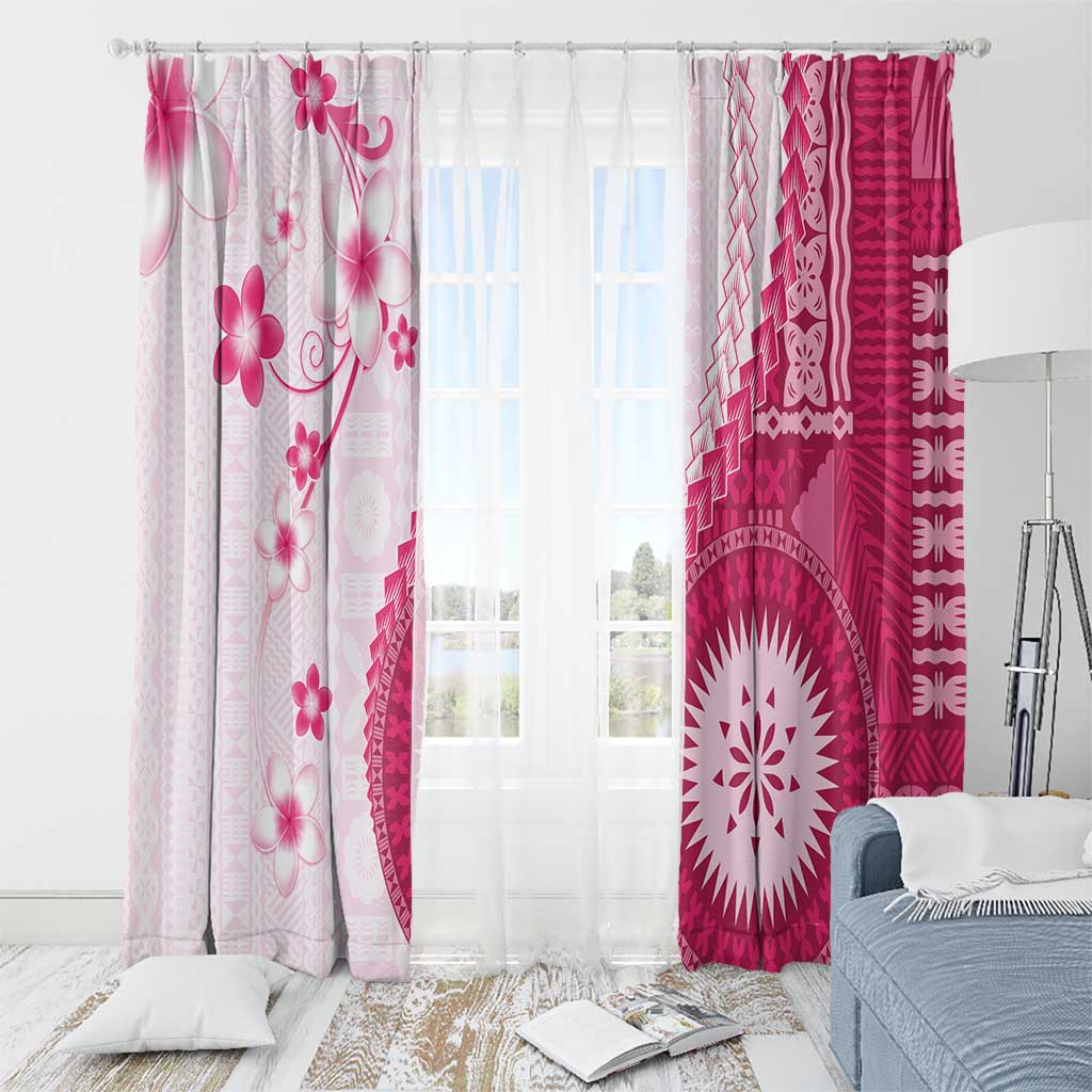 Bula Fiji Window Curtain Pink Plumeria Masi Tapa Pattern LT05 - Polynesian Pride