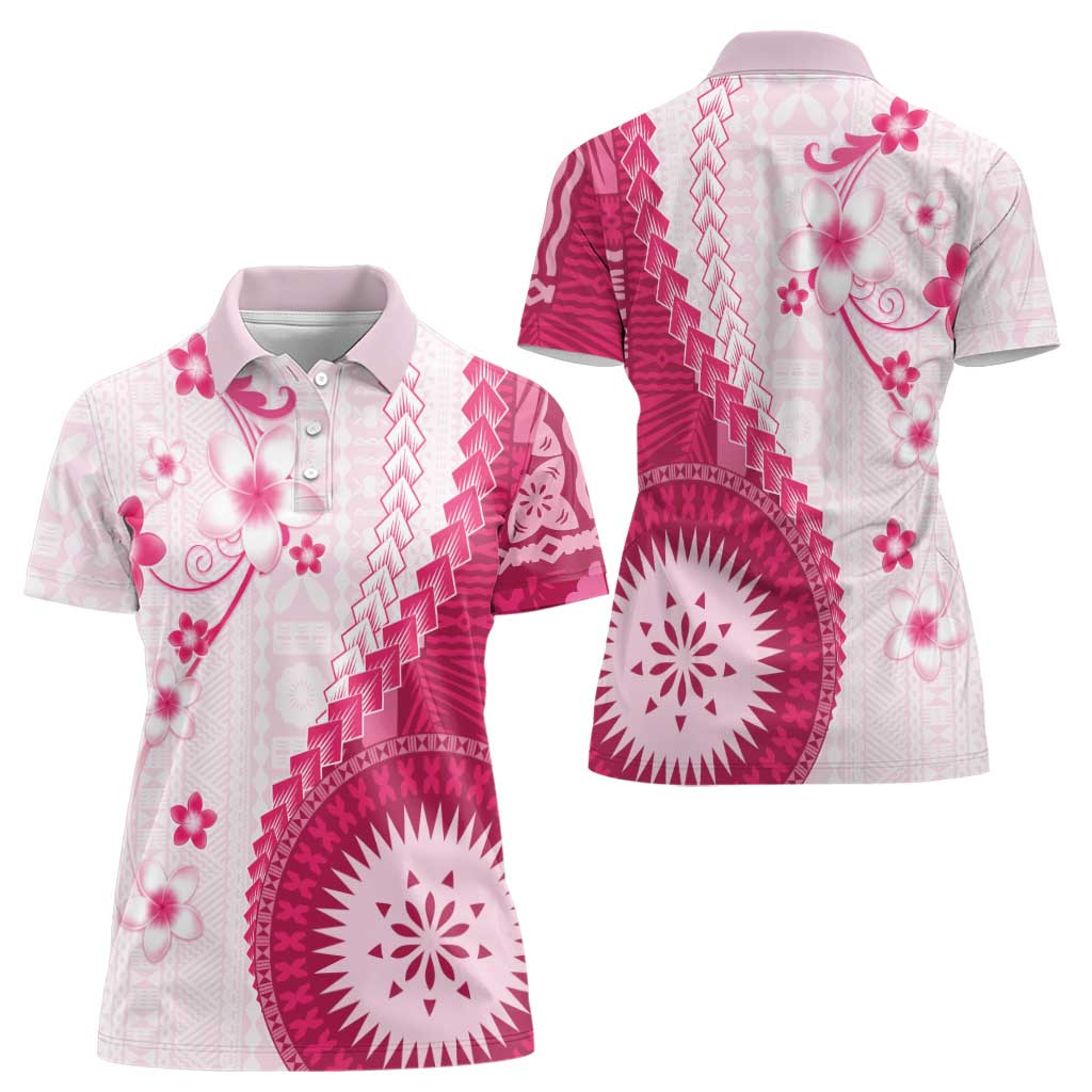 Bula Fiji Women Polo Shirt Pink Plumeria Masi Tapa Pattern - Polynesian Pride