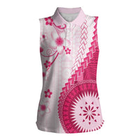 Bula Fiji Women Sleeveless Polo Shirt Pink Plumeria Masi Tapa Pattern LT05 Female Pink - Polynesian Pride