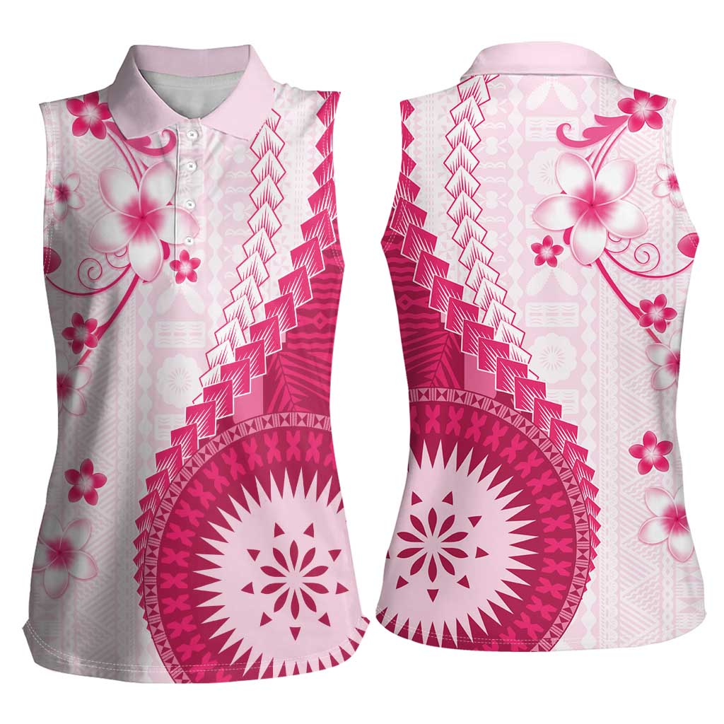 Bula Fiji Women Sleeveless Polo Shirt Pink Plumeria Masi Tapa Pattern LT05 - Polynesian Pride
