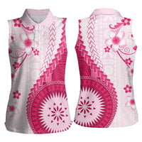 Bula Fiji Women Sleeveless Polo Shirt Pink Plumeria Masi Tapa Pattern LT05 - Polynesian Pride