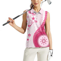 Bula Fiji Women Sleeveless Polo Shirt Pink Plumeria Masi Tapa Pattern LT05 - Polynesian Pride