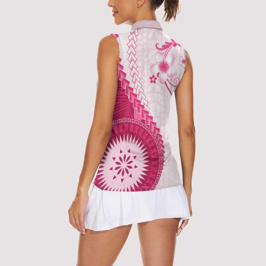 Bula Fiji Women Sleeveless Polo Shirt Pink Plumeria Masi Tapa Pattern LT05 - Polynesian Pride