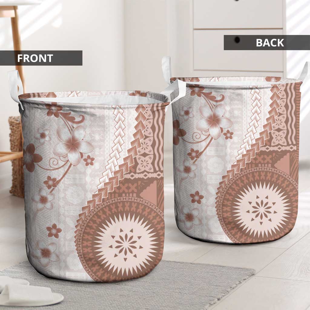 Bula Fiji Laundry Basket Brown Plumeria Masi Tapa Pattern - Polynesian Pride