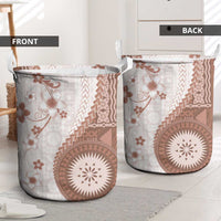 Bula Fiji Laundry Basket Brown Plumeria Masi Tapa Pattern - Polynesian Pride