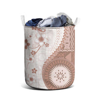 Bula Fiji Laundry Basket Brown Plumeria Masi Tapa Pattern - Polynesian Pride