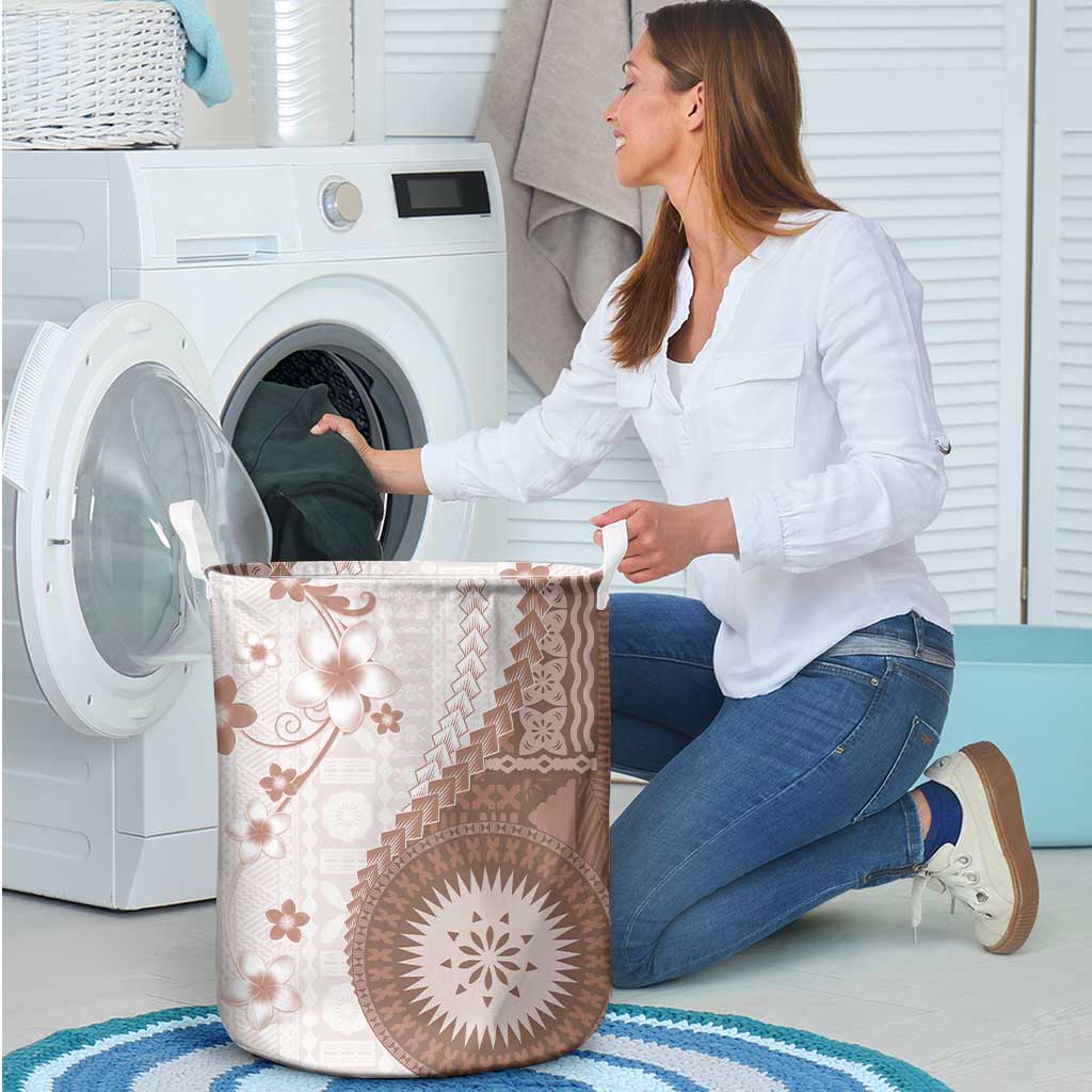 Bula Fiji Laundry Basket Brown Plumeria Masi Tapa Pattern - Polynesian Pride