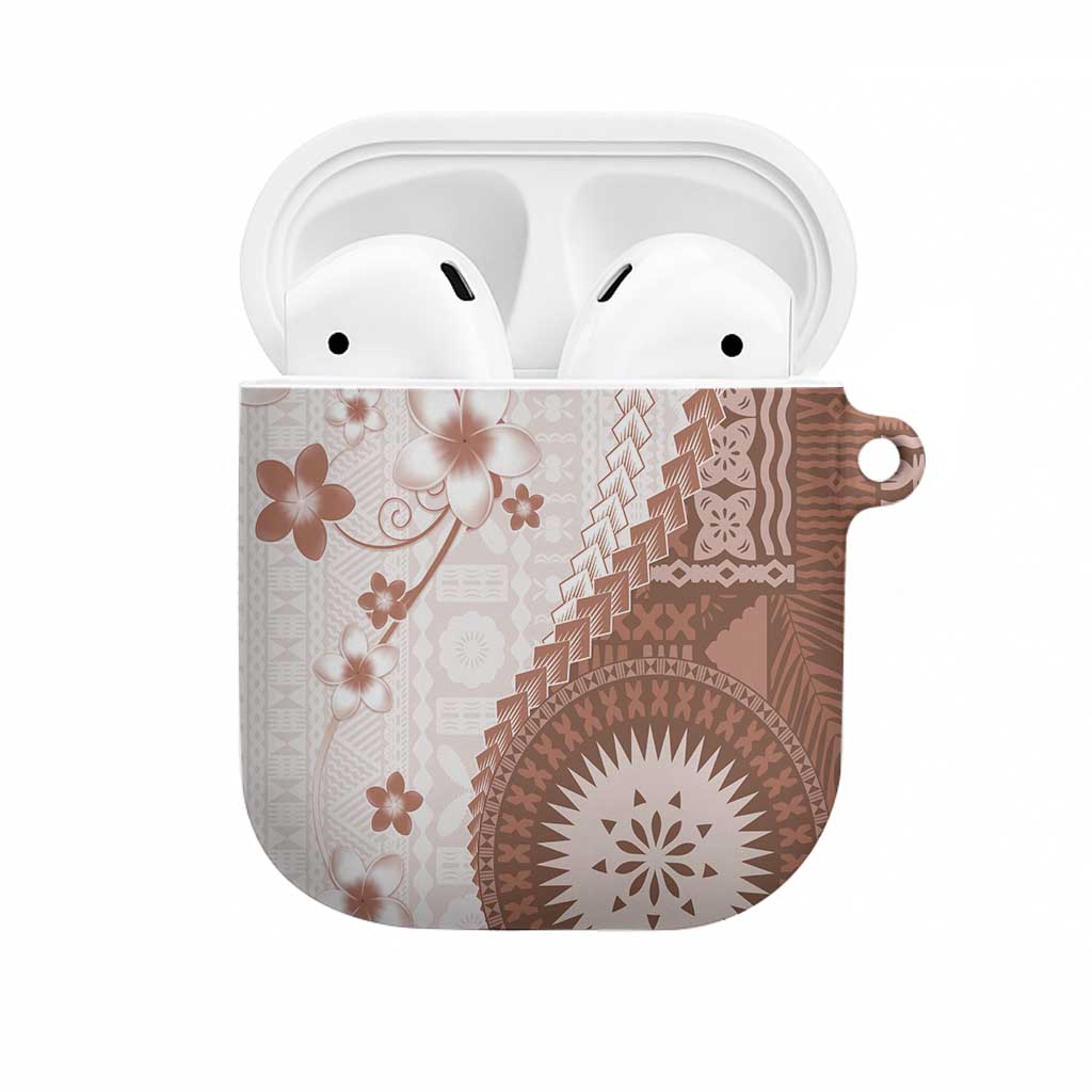 Bula Fiji AirPods Case Brown Plumeria Masi Tapa Pattern - Polynesian Pride