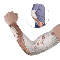 Bula Fiji Arm Sleeves Brown Plumeria Masi Tapa Pattern - Polynesian Pride