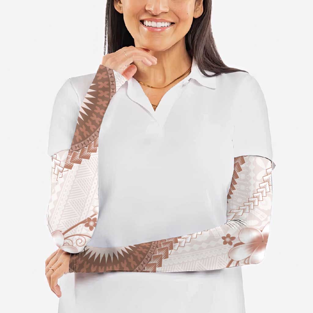 Bula Fiji Arm Sleeves Brown Plumeria Masi Tapa Pattern - Polynesian Pride