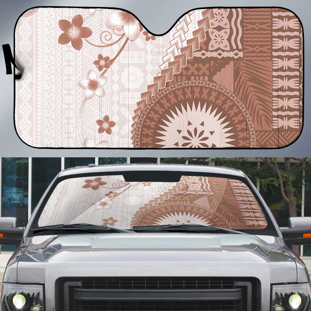 Bula Fiji Auto Sun Shade Brown Plumeria Masi Tapa Pattern LT05 Brown - Polynesian Pride