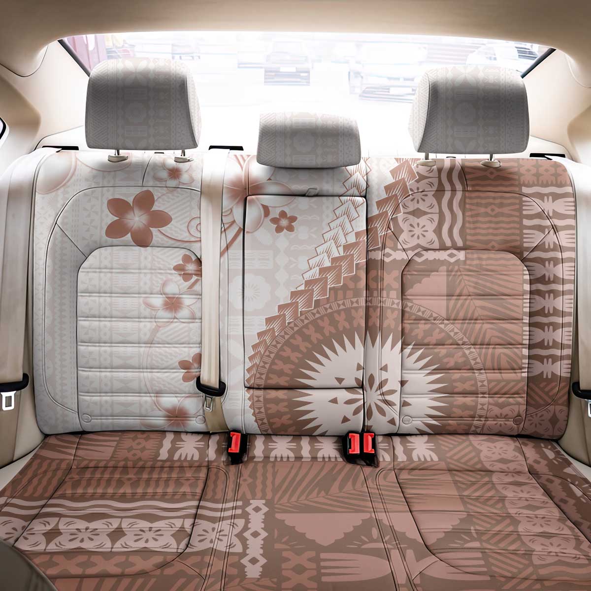 Bula Fiji Back Car Seat Cover Brown Plumeria Masi Tapa Pattern LT05 - Polynesian Pride