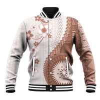 Bula Fiji Baseball Jacket Brown Plumeria Masi Tapa Pattern - Polynesian Pride