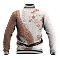 Bula Fiji Baseball Jacket Brown Plumeria Masi Tapa Pattern - Polynesian Pride