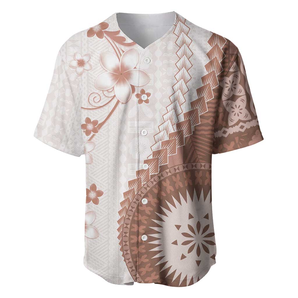 Bula Fiji Baseball Jersey Brown Plumeria Masi Tapa Pattern - Polynesian Pride