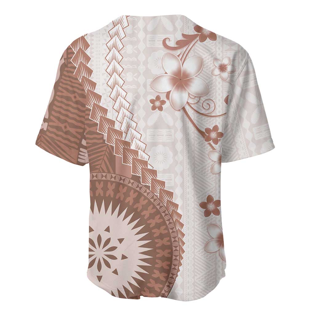 Bula Fiji Baseball Jersey Brown Plumeria Masi Tapa Pattern - Polynesian Pride